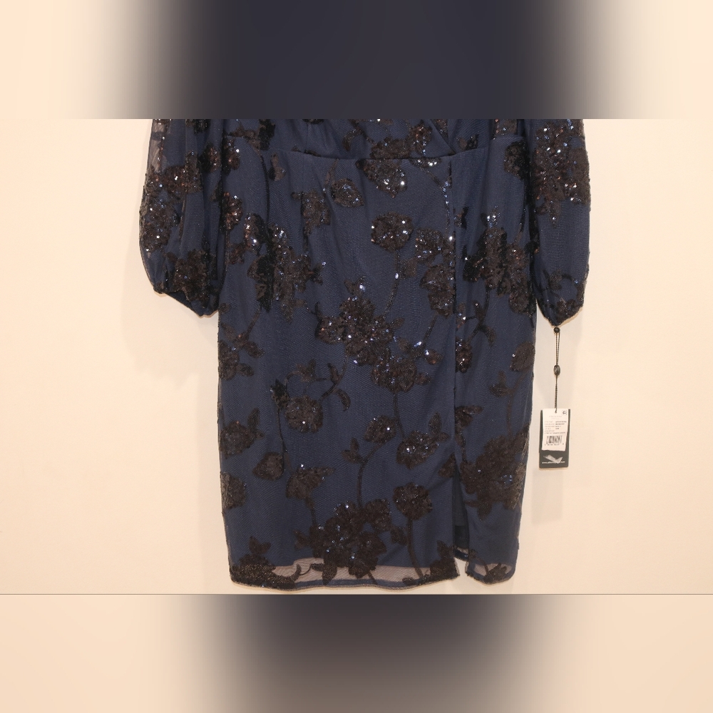 Adrianna Papell Plus Size Floral-Sequined Sheath Dress - Midnight - Picture 4 of 12